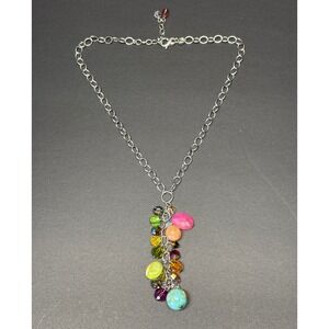VTG Emily Ray 925 Sterling Silver Turquoise Swarovski Crystal Pendant Necklace